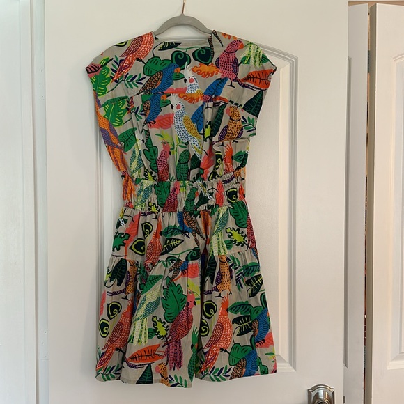Oliphant smocked waist multi-colored bird print mini dress - Picture 6 of 6